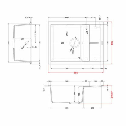 Elleci Unico 125 LGU12539 Lavello Incasso 1 Vasca Granitek Bianco Soft cm. 65 × 50
