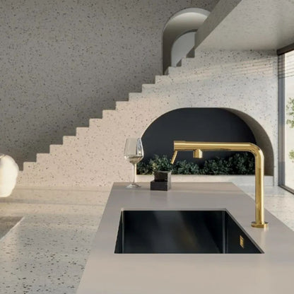 FOSTER MARGOT Miscelatore Cucina Sottofinestra Oro PVD con Canna Abbattibile Girevole 360°