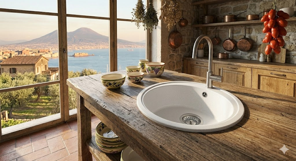ELLECI LGFROU68 Lavello da Incasso 1 Vasca Circolare Sopratop Granitek Bianco 68 Diam. 45 cm