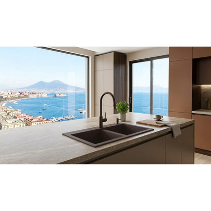 Elleci Quadra 350 LKQ35087 Lavello da Incasso Sopratop 2 Vasche Keratek Cocoa cm. 79 x 50