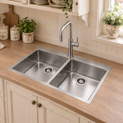 Foster KE Q4 2279050 Lavello Cucina Incasso Sopratop 2 Vasche Acciaio Inox Spazzolato cm. 77 x 52