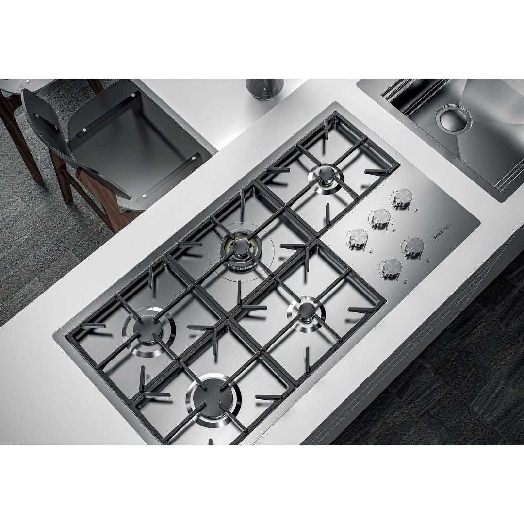 FOSTER MILANO 7638000 Piano Cottura a Gas da Incasso 5 Fuochi in Acciaio Inox Satinato cm. 105 x 56