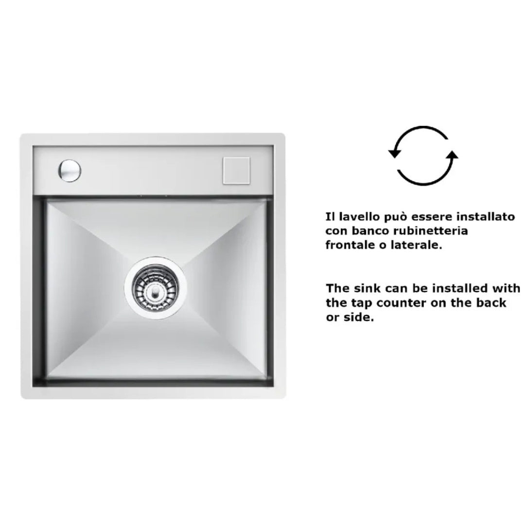Foster 1236050 Quadra Lavello da Cucina Incasso Filotop Acciaio Inox Spazzolato 44 x 44 cm