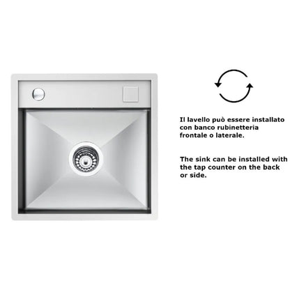 Foster 1236050 Quadra Lavello da Cucina Incasso Filotop Acciaio Inox Spazzolato 44 x 44 cm