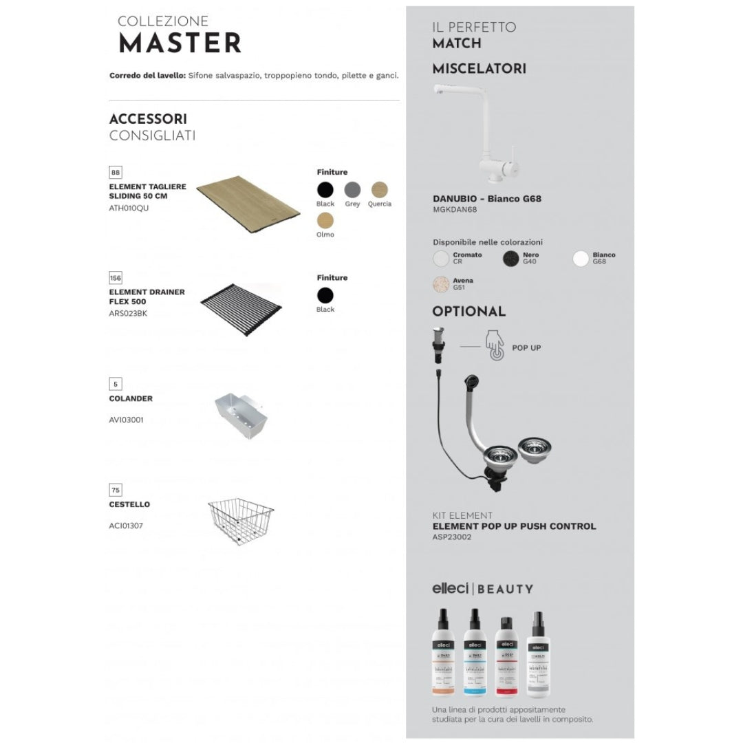 Elleci Master 450 LGM45068 Lavello 2 Vasche Incasso Sopratop Granitek Bianco Titano cm. 86x50
