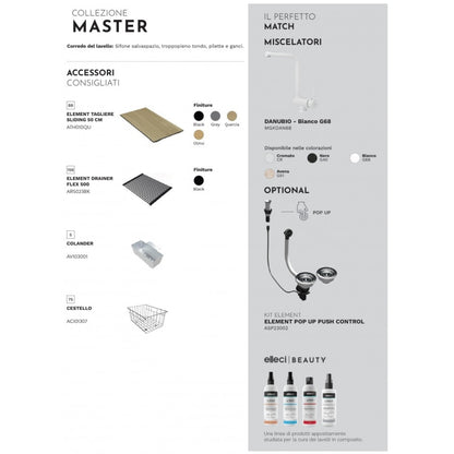 Elleci Master 450 LGM45068 Lavello 2 Vasche Incasso Sopratop Granitek Bianco Titano cm. 86x50