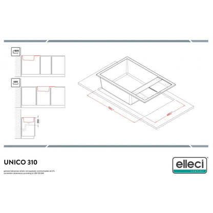 ELLECI UNICO 310 LGU31051 Lavello 1 Vasca con Gocciolatoio Reversibile Sopratop Granitek Avena 51 cm. 78 x 50