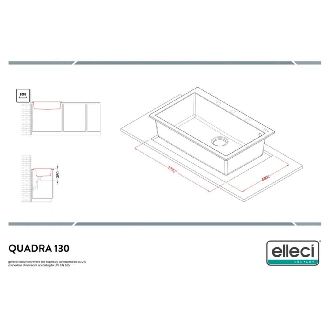 ELLECI QUADRA 130 LGQ13051 Lavello da Incasso 1 Vasca Sopratop Granitek Avena 51 cm. 79 x 50