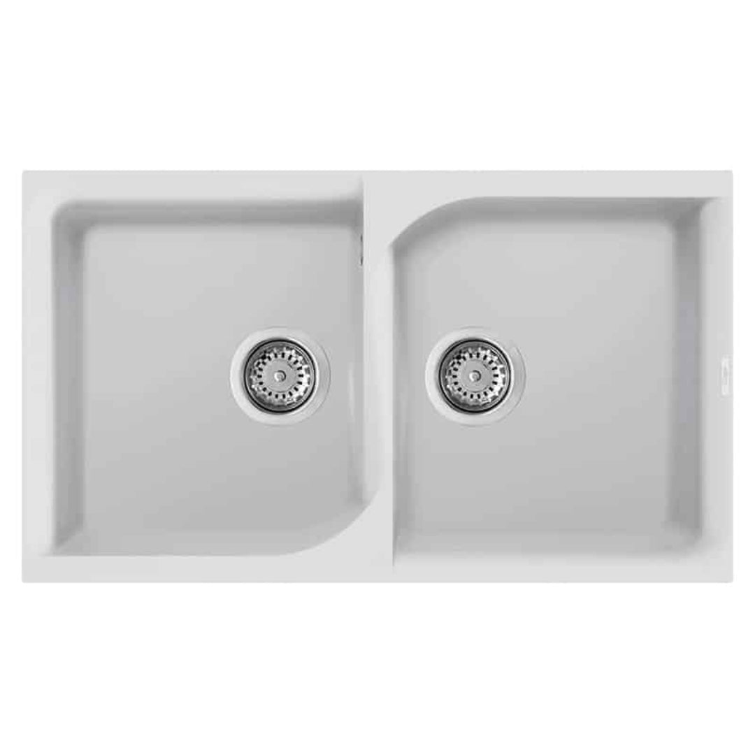 Elleci Ego 450 LGE45068 Lavello Incasso Sopratop 2 Vasche Granitek Bianco Titano cm. 86×50