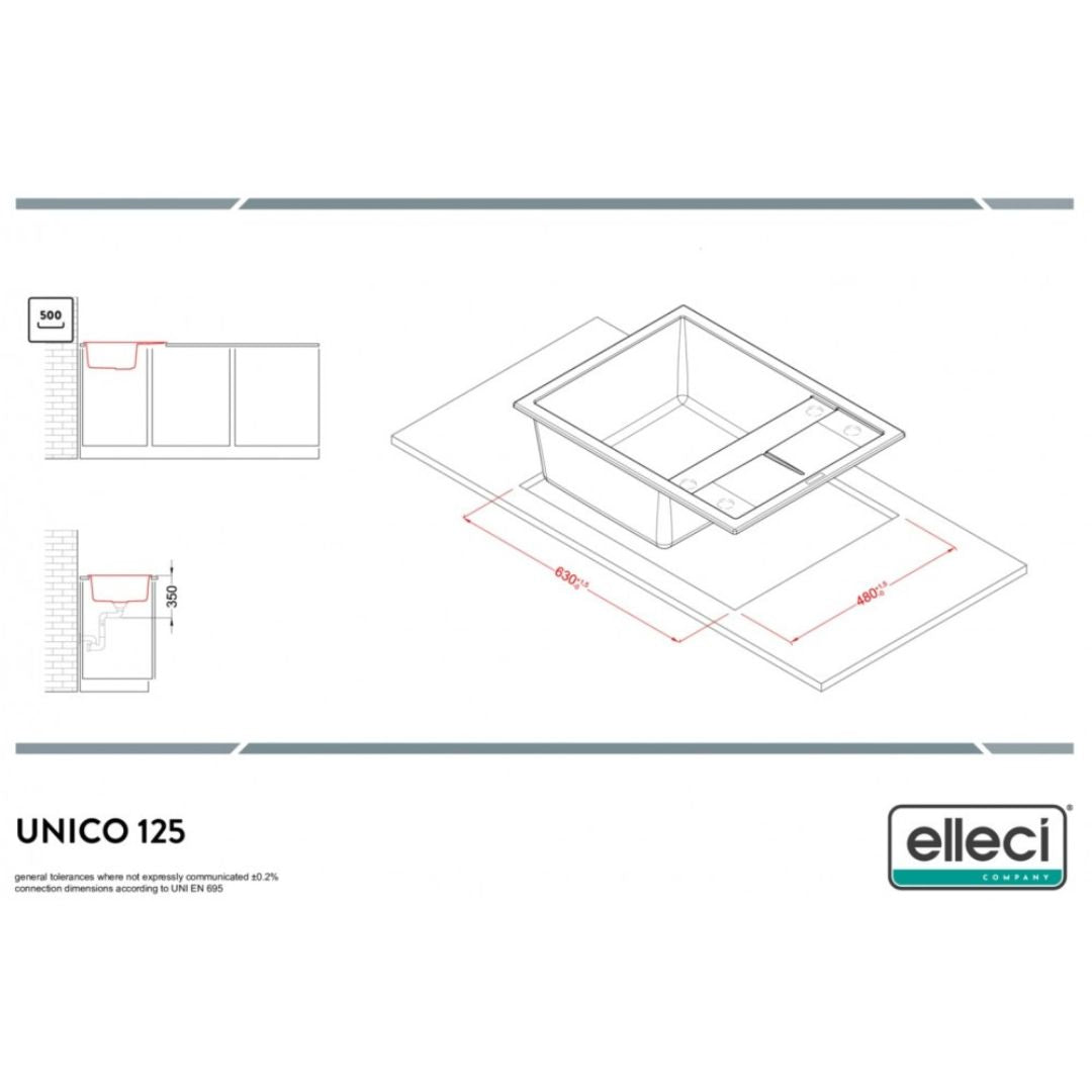 ELLECI UNICO 125 LGU12551 Lavello 1 Vasca con Gocciolatoio Reversibile Sopratop Granitek Avena 51  cm. 65 x 50