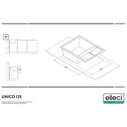 ELLECI UNICO 125 LGU12551 Lavello 1 Vasca con Gocciolatoio Reversibile Sopratop Granitek Avena 51  cm. 65 x 50