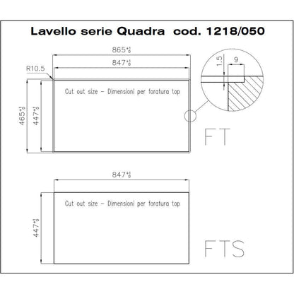 Foster Quadra 1218050 Lavello Incasso Sopratop/Filotop Acciaio Inox Spazzolato 1 Vasca cm. 86 x 46
