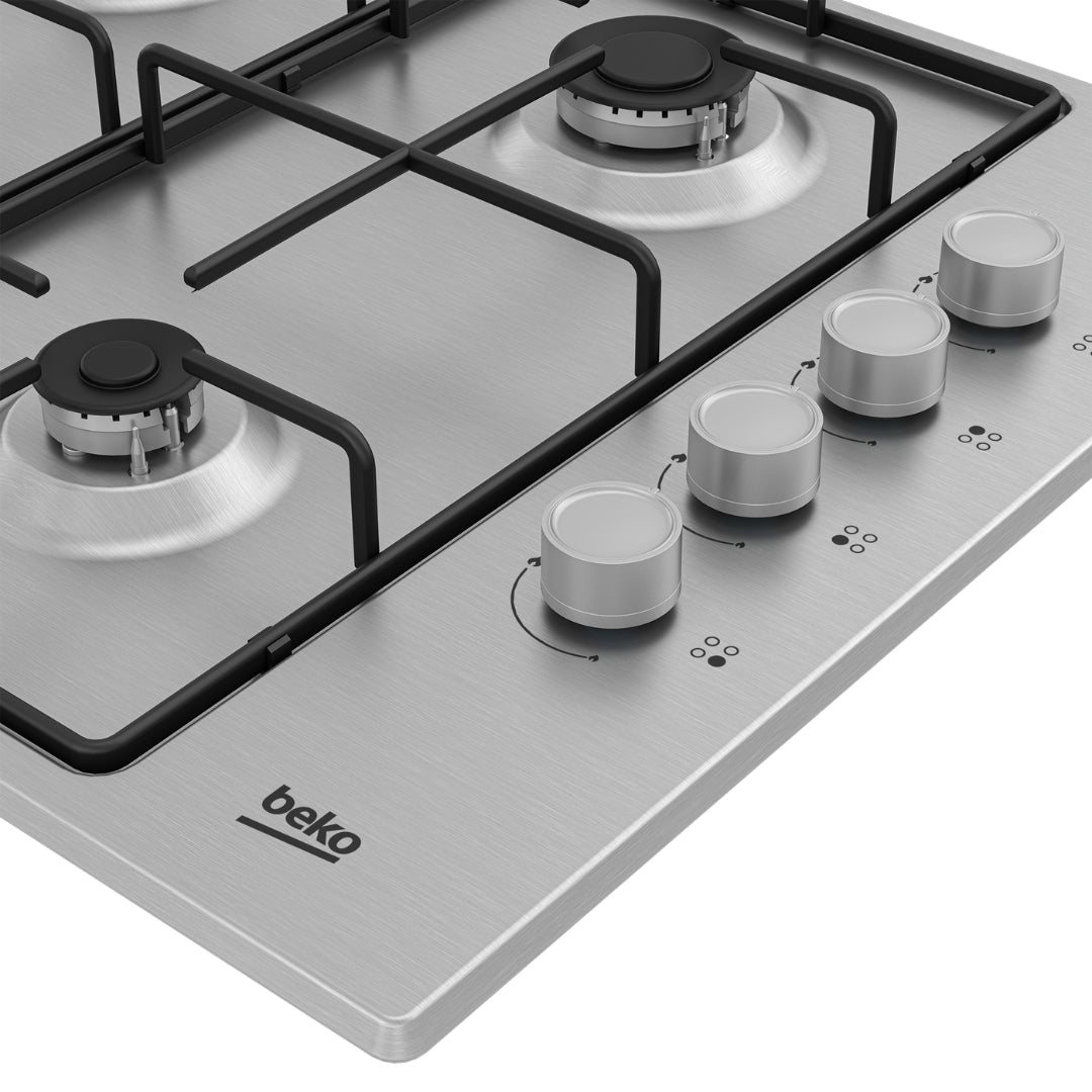 BEKO HIGG641C3SX Piano Cottura Incasso 4 Fuochi Inox Griglie Smaltate 61x51 cm