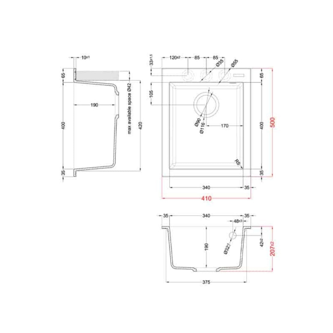 Elleci Quadra 100 LGQ10062 Lavello da Incasso 1 Vasca Sopratop Granitek Bianco Antico cm. 41 x 50