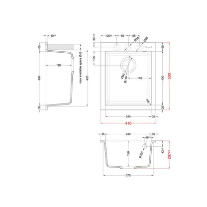 Elleci Quadra 100 LGQ10062 Lavello da Incasso 1 Vasca Sopratop Granitek Bianco Antico cm. 41 x 50