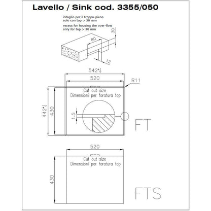 Foster S4001 3355050 Lavello Filotop 1 Vasca Acciaio Inox Spazzolato cm. 54 x 44