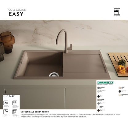 ELLECI EASY 300 LGY30051 Lavello 1 Vasca con Gocciolatoio Reversibile Sopratop Granitek Avena 51 cm. 79 x 50