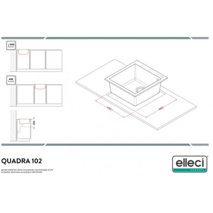 ELLECI QUADRA 102 LGQ10251 Lavello da Incasso 1 Vasca Sopratop Granitek Avena cm. 47 x 50