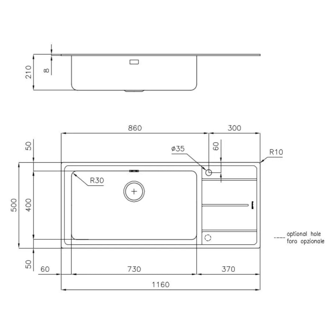 FOSTER EVO 3216051 Lavello Inox Spazzolato 1 Vasca con Gocciolatoio Incasso cm. 116 x 50