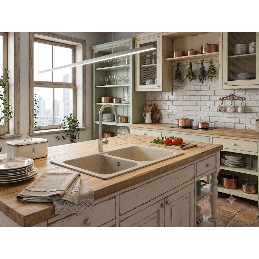 Elleci Fox 340 LGF34051BTP Lavello 2 Vasche Granitek Incasso Sopratop Avena cm. 80 x 53