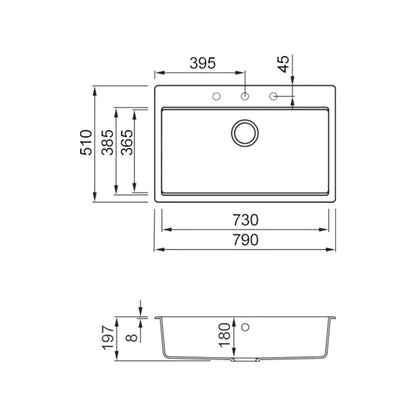 Elleci Time 130 LG213068 Lavello 1 Vasca Incasso Sopratop Granitek Bianco Titano cm. 79 x 51