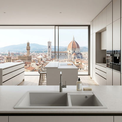 Elleci QUADRA 440 LGQ44068 Lavello Incasso Sopratop 2 Vasche Granitek Bianco Titano mm. 815 x 500