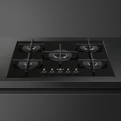 SMEG DESIGN SPV175B3 Piano Cottura a Gas in Vetro Nero 5 Fuochi cm. 72 x 52