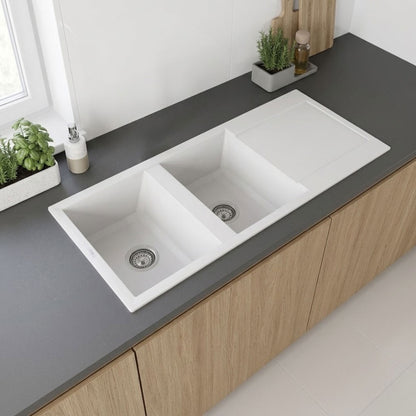 Elleci Easy 500 LGY50068 Lavello 2 Vasche con Gocciolatoio Reversibile Sopratop Granitek Bianco Titano cm. 116 x 50