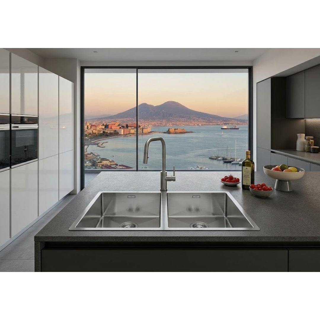 Foster Quadra 1221050 Lavello 2 Vasche Incasso Sopratop/Filotop Acciaio Inox Spazzolato cm. 84 x 44