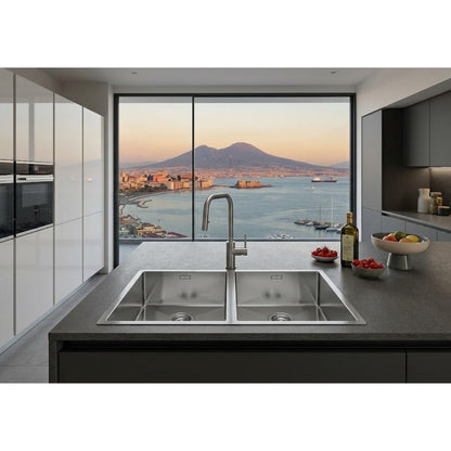 Foster Quadra 1221050 Lavello 2 Vasche Incasso Sopratop/Filotop Acciaio Inox Spazzolato cm. 84 x 44