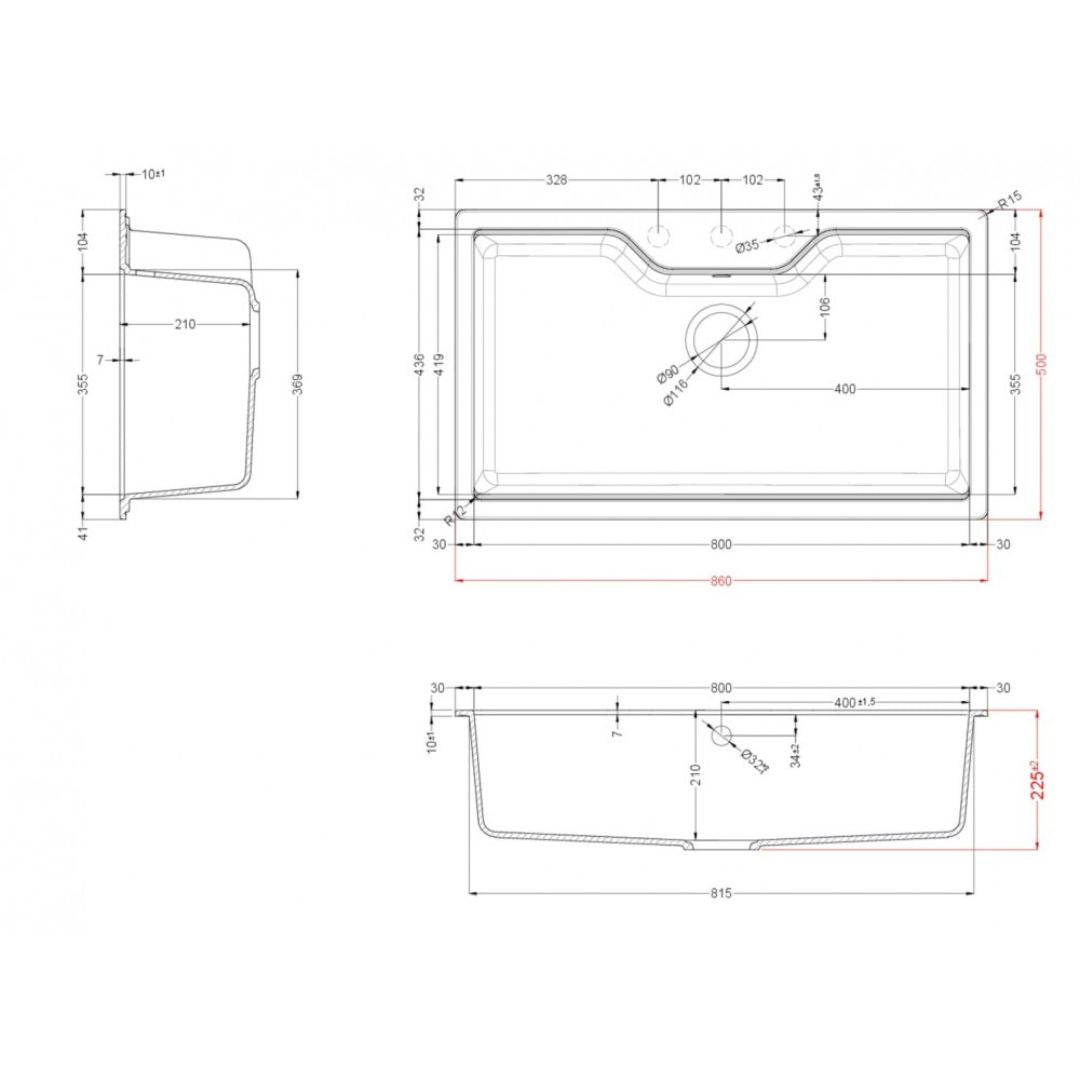 ELLECI FOX 360 LGF36059 Lavello Incasso Sopratop 1 Vasca Sopratop Granitek Antrac86 x 50