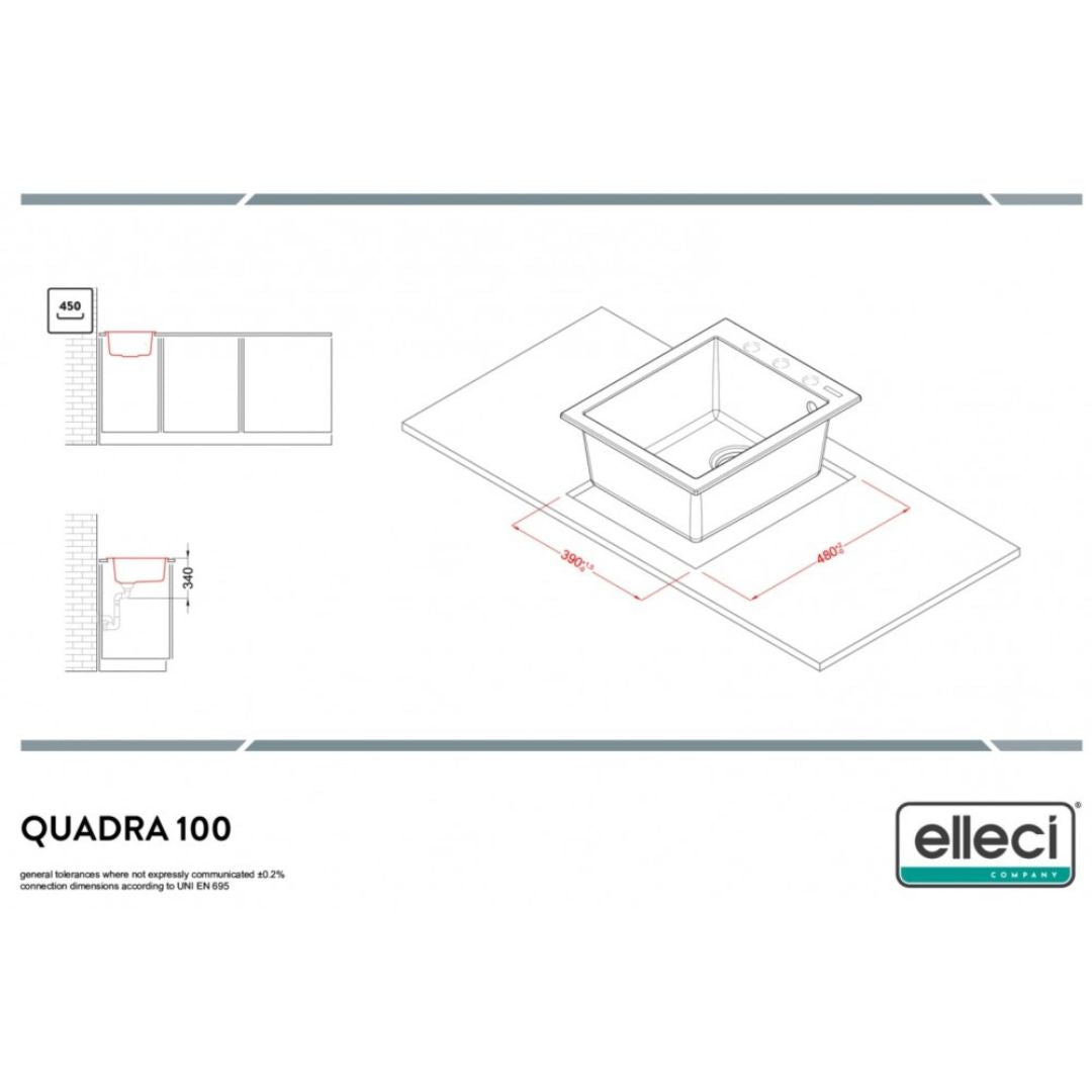 Elleci Quadra 100 LGQ10051 Lavello da Incasso 1 Vasca Sopratop Granitek Avena cm. 51 x 40