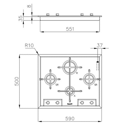 FOSTER VERONIKA 7066052 Piano Cottura Inox 4 Fuochi Spazzolato cm. 60 x 60 x 18