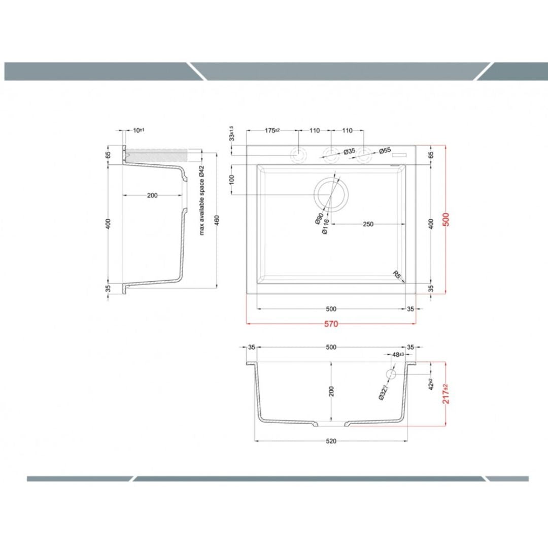 ELLECI QUADRA 105 LGQ10551 Lavello da Incasso 1 Vasca Sopratop Granitek Avena 51 cm. 57 x 50
