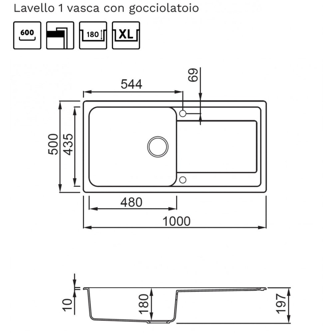 Elleci LG248068 Lavello 1 Vasca Gocciolatoio Granitek Bianco Titano 100x50