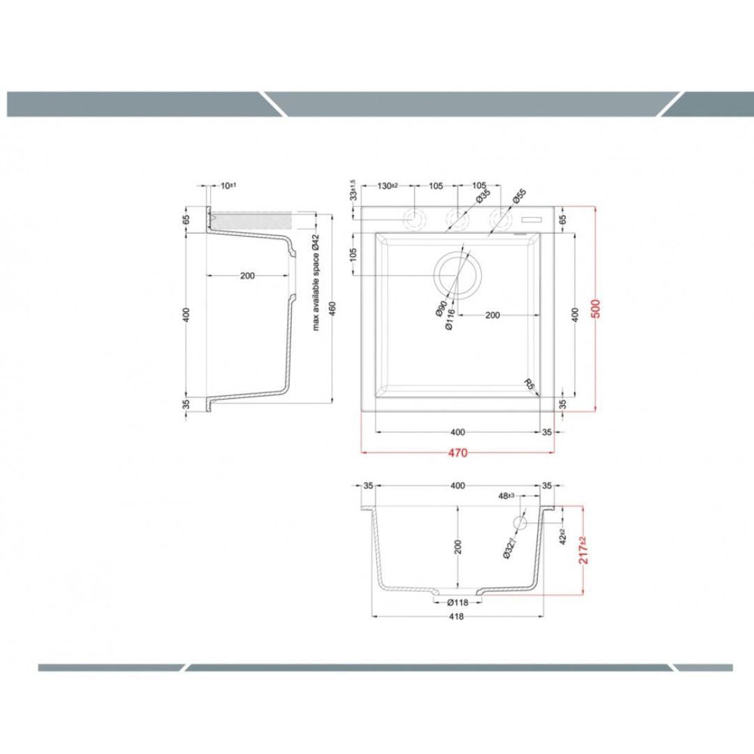 ELLECI QUADRA 102 LGQ10251 Lavello da Incasso 1 Vasca Sopratop Granitek Avena cm. 47 x 50