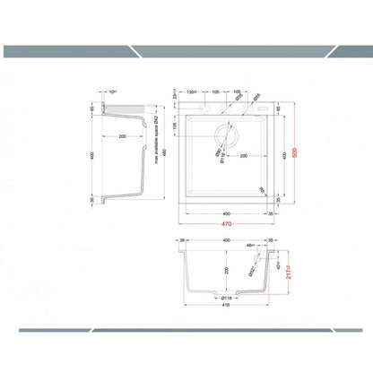 ELLECI QUADRA 102 LGQ10251 Lavello da Incasso 1 Vasca Sopratop Granitek Avena cm. 47 x 50
