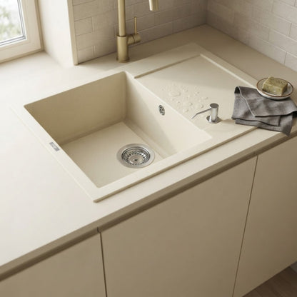 Elleci Easy 135 LGY13562 Lavello 1 Vasca con Gocciolatoio Reversibile Sopratop Granitek Bianco Antico cm.  68 x 50