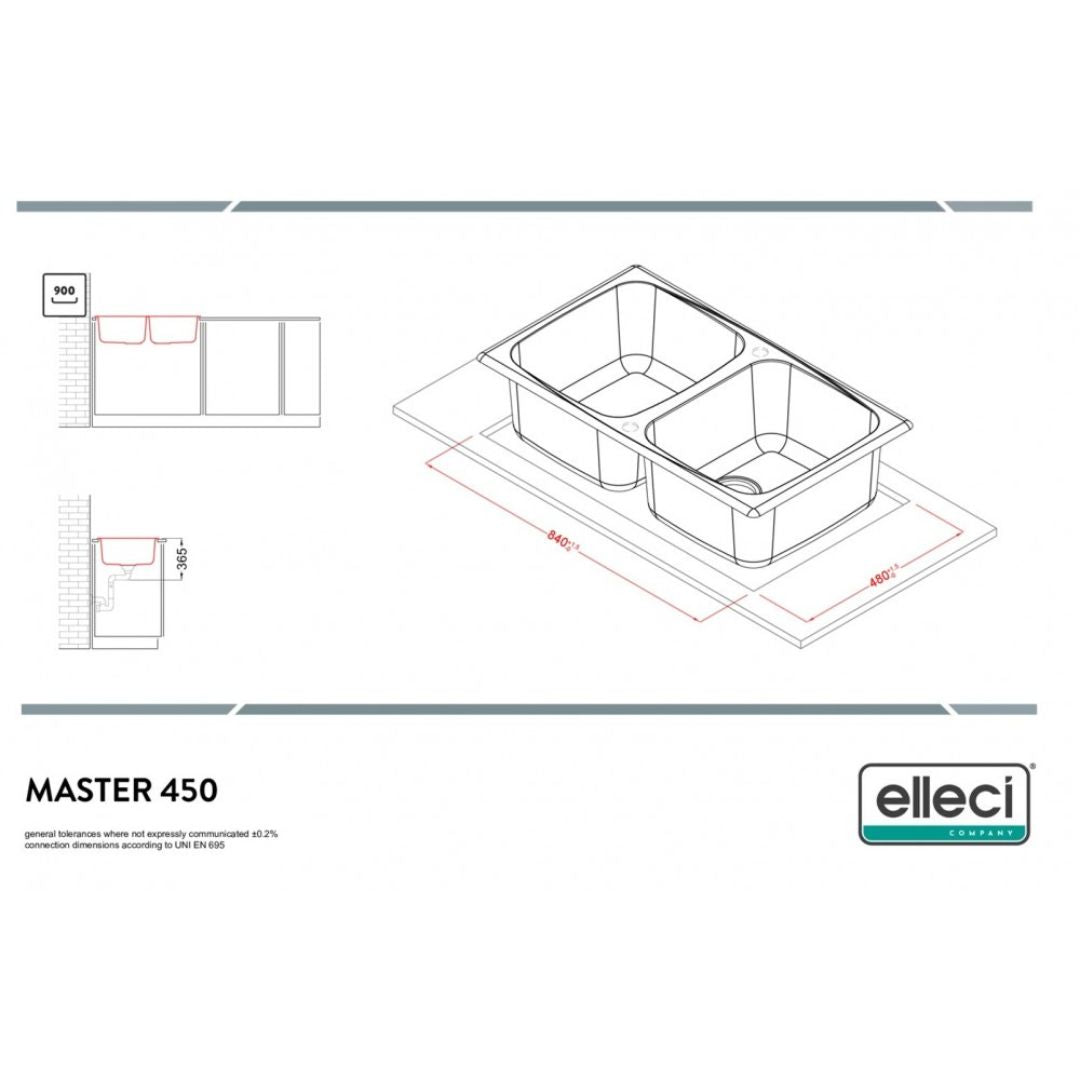ELLECI MASTER 450 LGM45059 Lavello 2 Vasche Reversibile Sopratop Granitek Antracite cm. 86 x 50