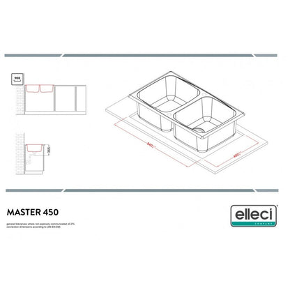 ELLECI MASTER 450 LGM45059 Lavello 2 Vasche Reversibile Sopratop Granitek Antracite cm. 86 x 50