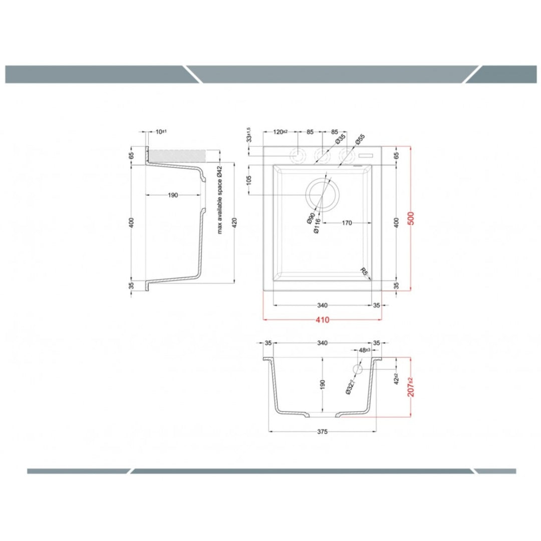 Elleci Quadra 100 LGQ10039 Lavello da Incasso Sopratop 1 Vasca Granitek Bianco Soft cm. 41 x 50
