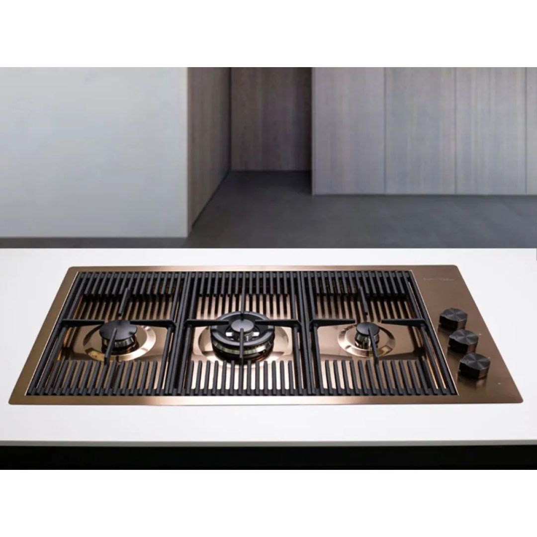 FOSTER MILANELLO 7680008 Piano Cottura a Gas PVD 3 Fuochi Copper in Acciaio Inox AISI 304 cm. 87 x 46