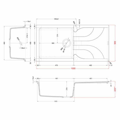 ELLECI EGO 480 LGE48059 Lavello Incasso Sopratop 1 Vasca Granitek Antracite  cm. 100 x 50