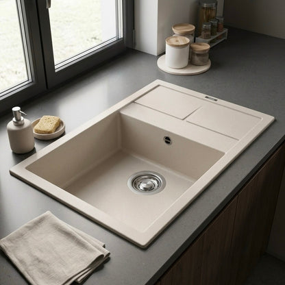 Elleci Unico 125 LGU12539 Lavello Incasso 1 Vasca Granitek Bianco Soft cm. 65 × 50