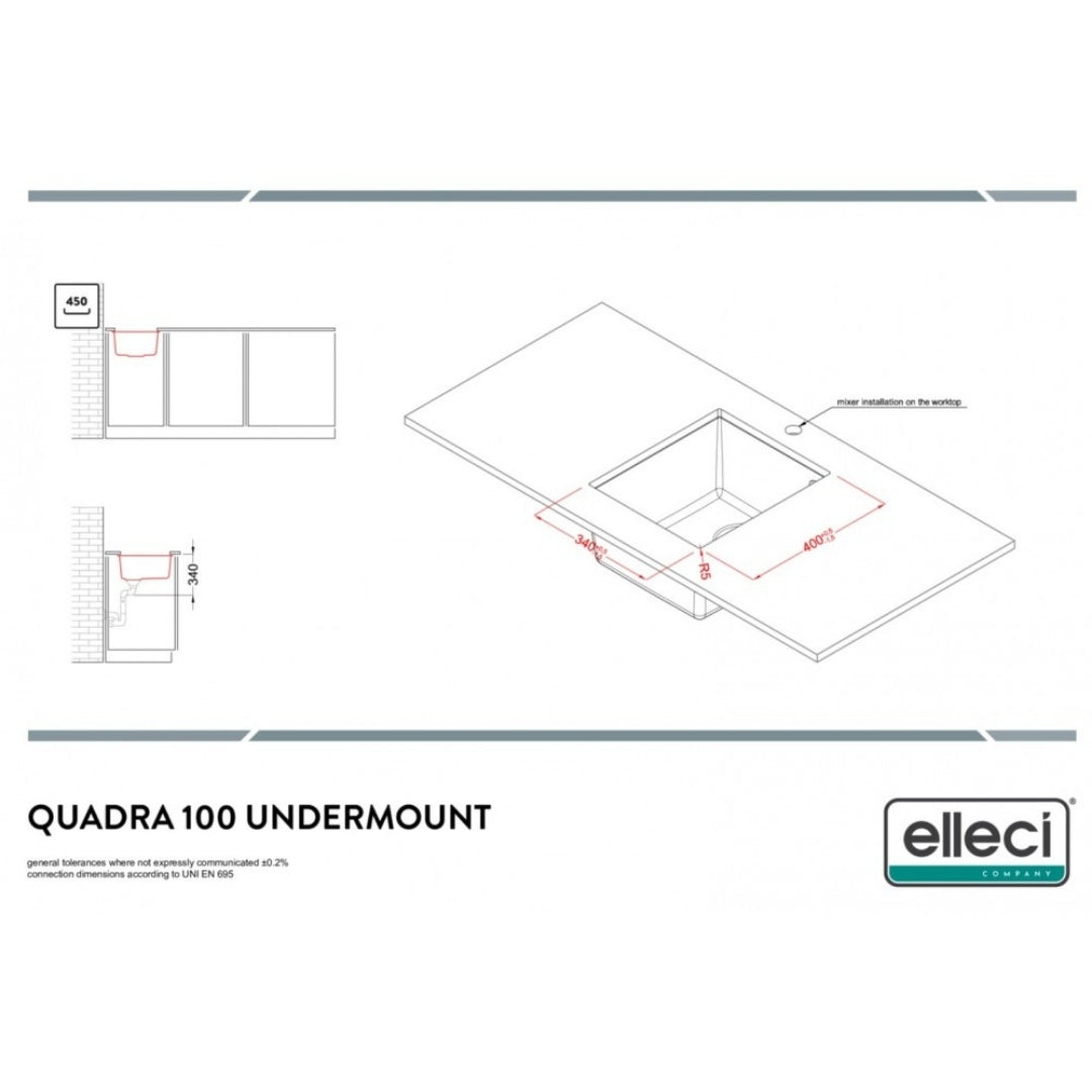 ELLECI QUADRA LGQ10051BSO Lavello Incasso 1 Vasca Sottotop Granitek Avena cm. 38×44