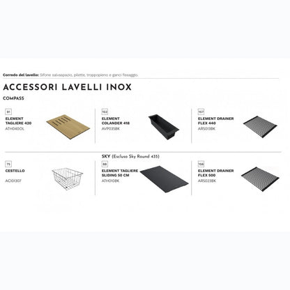 ELLECI COMPASS LIM400SAC Lavello Incasso 1 Vasca Inox Satinato Flat e Filotop cm 44 x 51