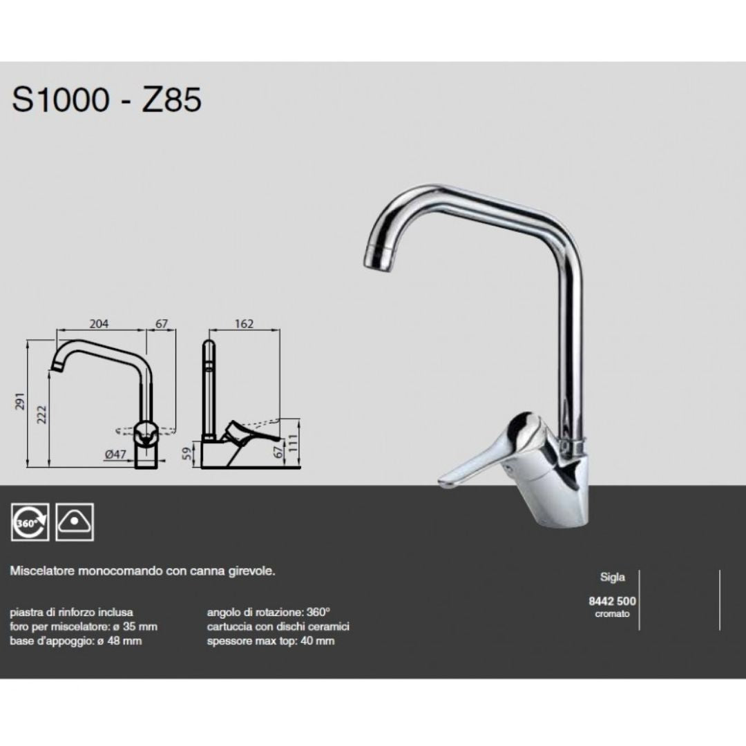 FOSTER Z85 S1000 8442500 Miscelatore Monocomando Cucina Cromato con Canna Girevole