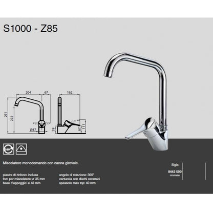 FOSTER Z85 S1000 8442500 Miscelatore Monocomando Cucina Cromato con Canna Girevole
