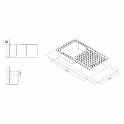 ELLECI LIK400SACSX Sky 400 Lavello Incasso 1 Vasca Gocciolatoio Destra cm. 86 x 51