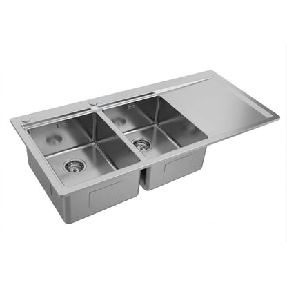 Foster Master 1252052 Lavello Incasso Filotop Acciaio Inox Spazzolato 2 Vasche con Gocciolatoio 116 x 52